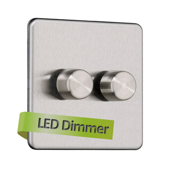 Slimline Screwless 2G 2 way 200W Universal LED Dimmer Switch (Trailing Edge)