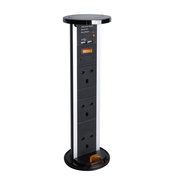 Waterproof – Pop up socket with 3 Socket & Dual USB-A charger