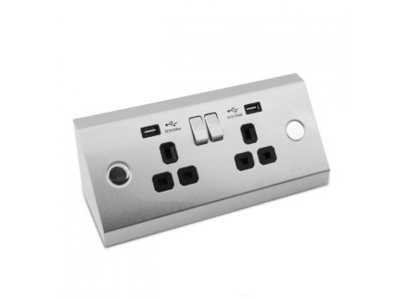 USB Power Station (Surface Mount)  – with 2 socket and Dual USB charger