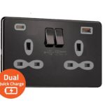 Slimline Screwless 2G Socket with Dual USB Quick Charger (4A – Type A + Type C)