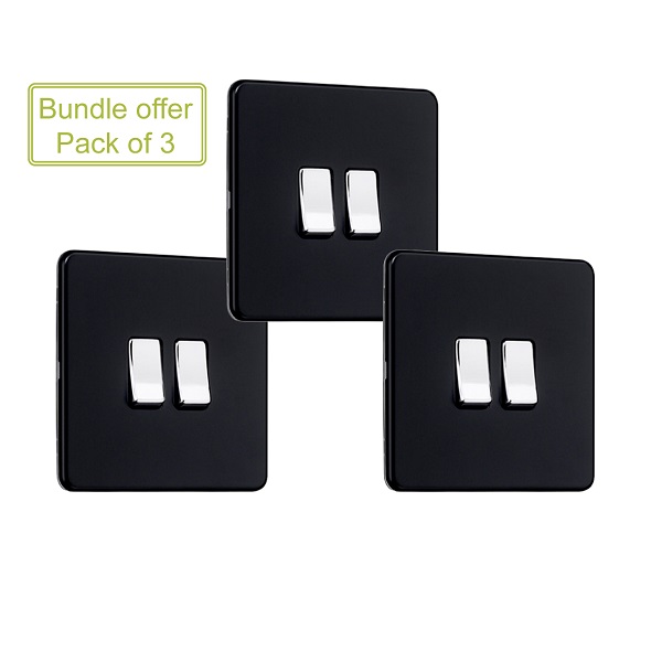 Slimline Screwless 2G Light Switch (Pack of 3)