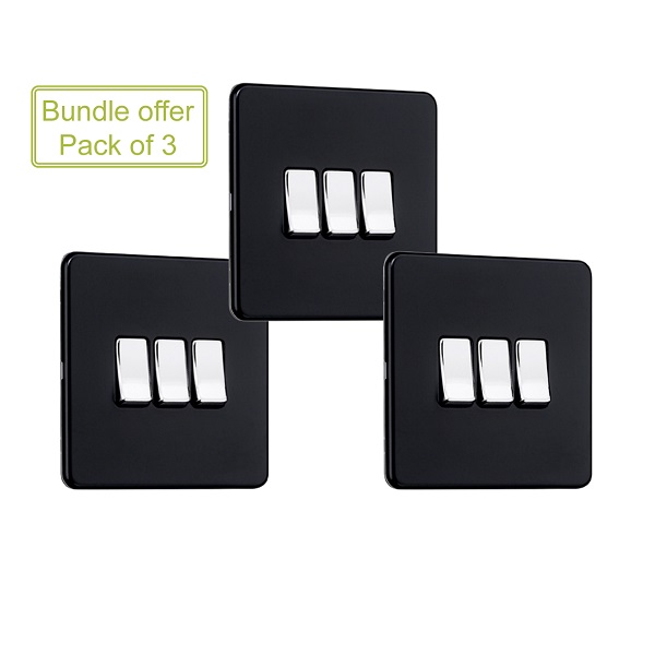 Slimline Screwless 3G Light Switch (Pack of 3)
