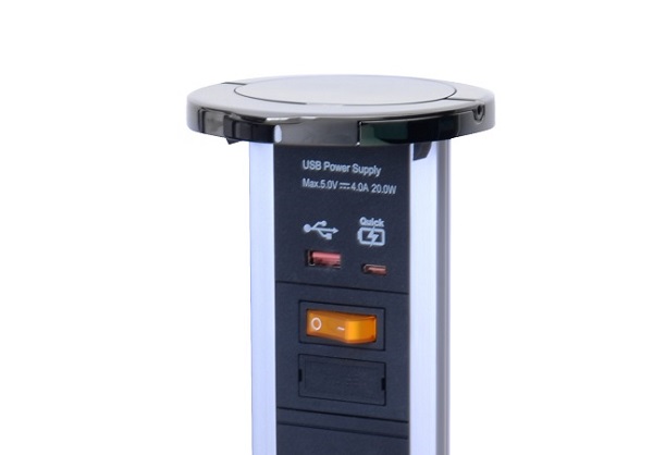 Waterproof – Pop up socket with 2 Socket, Dual USB-A+C quick charger & Bluetooth audio (TWS)