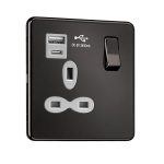 Slimline Screwless 1G Socket with Dual USB Charger (USB A+C)