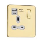 Slimline Screwless 1G Socket with Dual USB Charger (USB A+C)