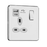 Slimline Screwless 1G Socket with Dual USB Charger (USB A+C)