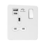 Slimline Screwless 1G Socket with Dual USB Charger (USB A+C)