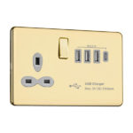 Slimline Screwless 13A Switched Socket with Quad USB A+C Charger – MAX. 5.1A