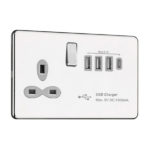 Slimline Screwless 13A Switched Socket with Quad USB A+C Charger – MAX. 5.1A