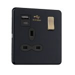 Slimline Screwless 1G Socket with Dual USB Charger (USB A+C)